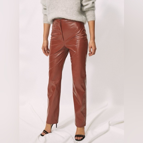Wilfred Tempest Pant | High-Rise Italian Vinyl Coated Pants in Copper Brown - Picture 3 of 14